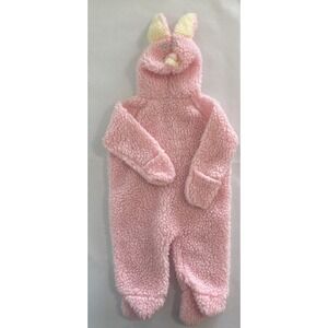 Vintage 1980s Pink Sherpa Bunny Snowsuit Teddy Bears USA Hooded Baby 6-12 Easter